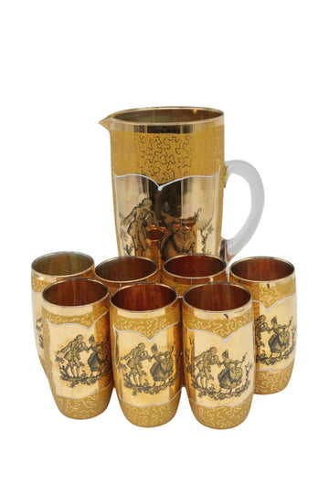 Vintage orangeade service in crystal gold granite glass