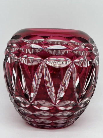 Two-tone pink and white cut crystal vase
