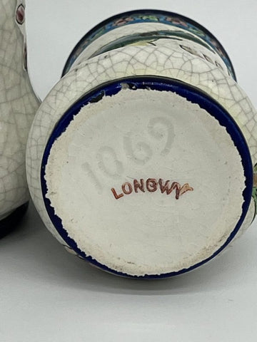 Unique Flat-bodied stoneware jug with a Art Nouveau decor of women Signed