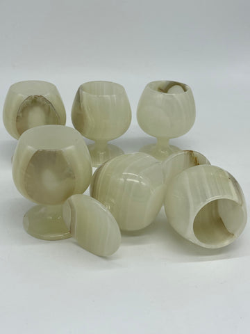 Six onyx cognac glasses