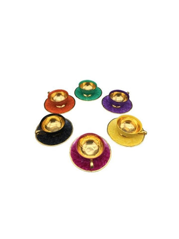 Original series of 6 coffee cups in polychrome porcelain and gold