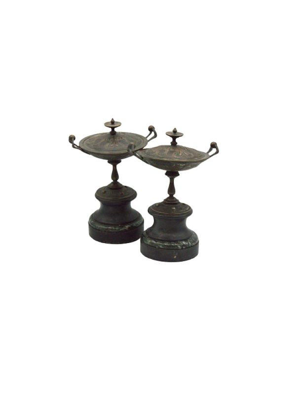 Pair of bronze covered incense burner cassolettes.