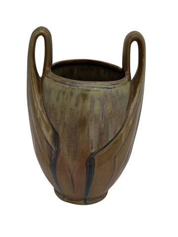 Canthare vase in enamelled stoneware with Original Art Nouveau decoration, signed under the base “Denbac”