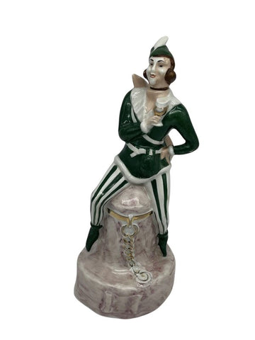 Very rare troubadour liqueur bottle in enamelled and gilded stoneware