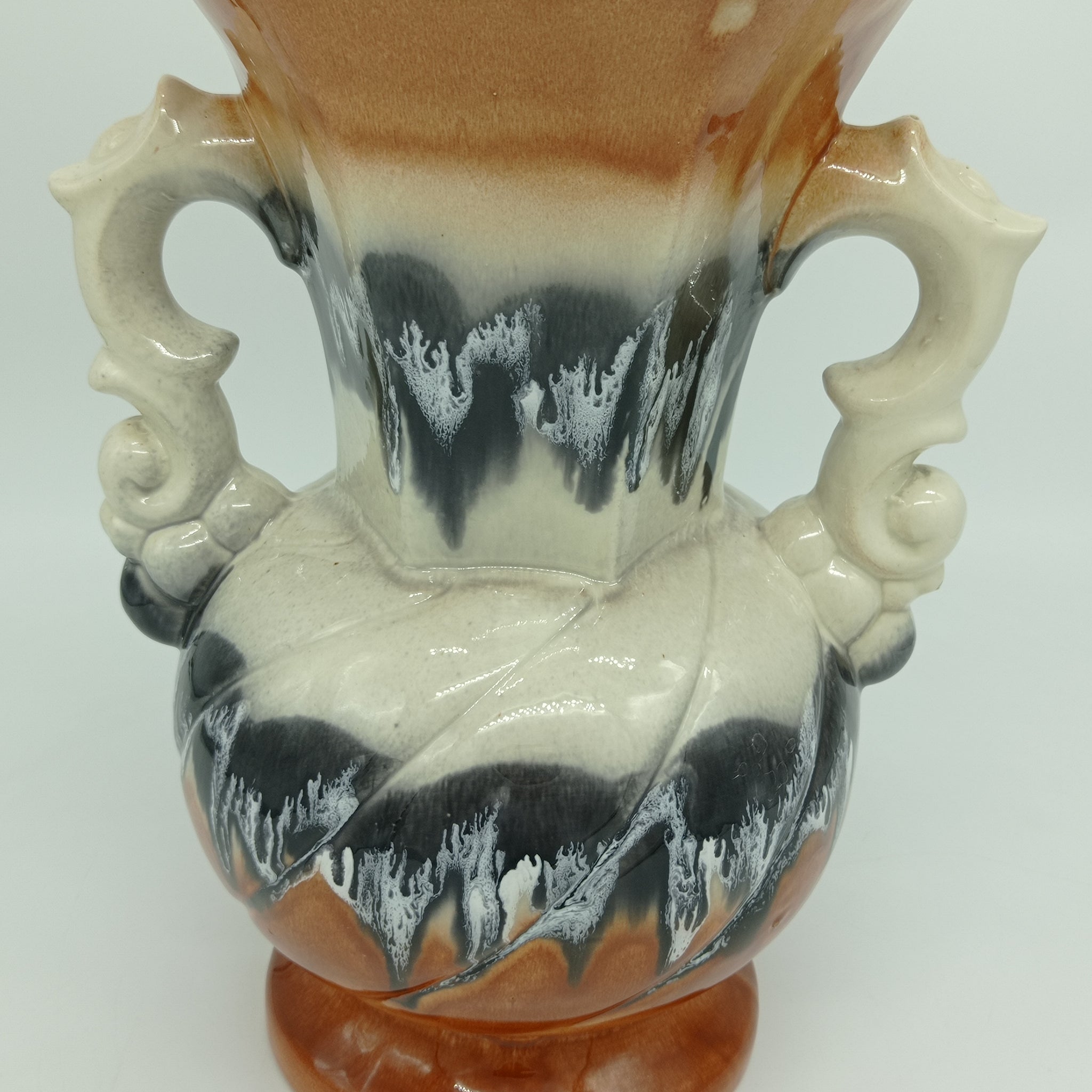 Vase with handles in “fat lava” glazed ceramic