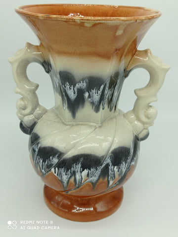 Vase with handles in “fat lava” glazed ceramic