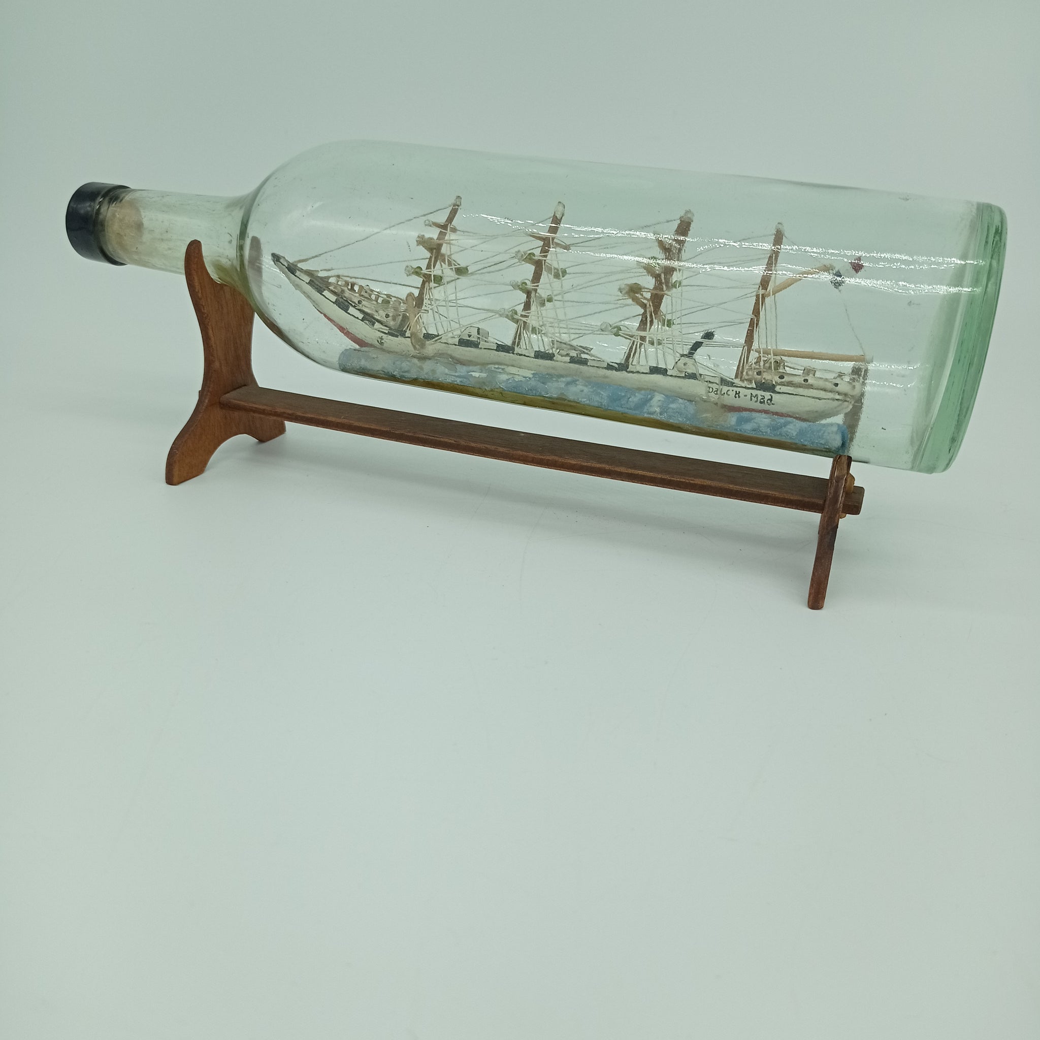 Boat in bottle showing a 4 masts